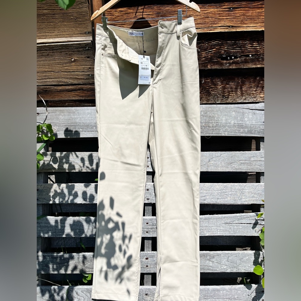 Zara Cream Faux Leather Pant